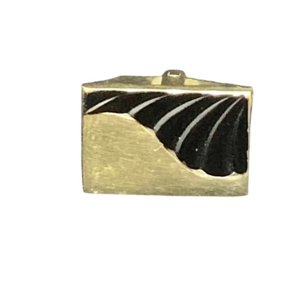 Vintage Foster Gold Tone And Black Enamel Abstract Cufflinks (1787)